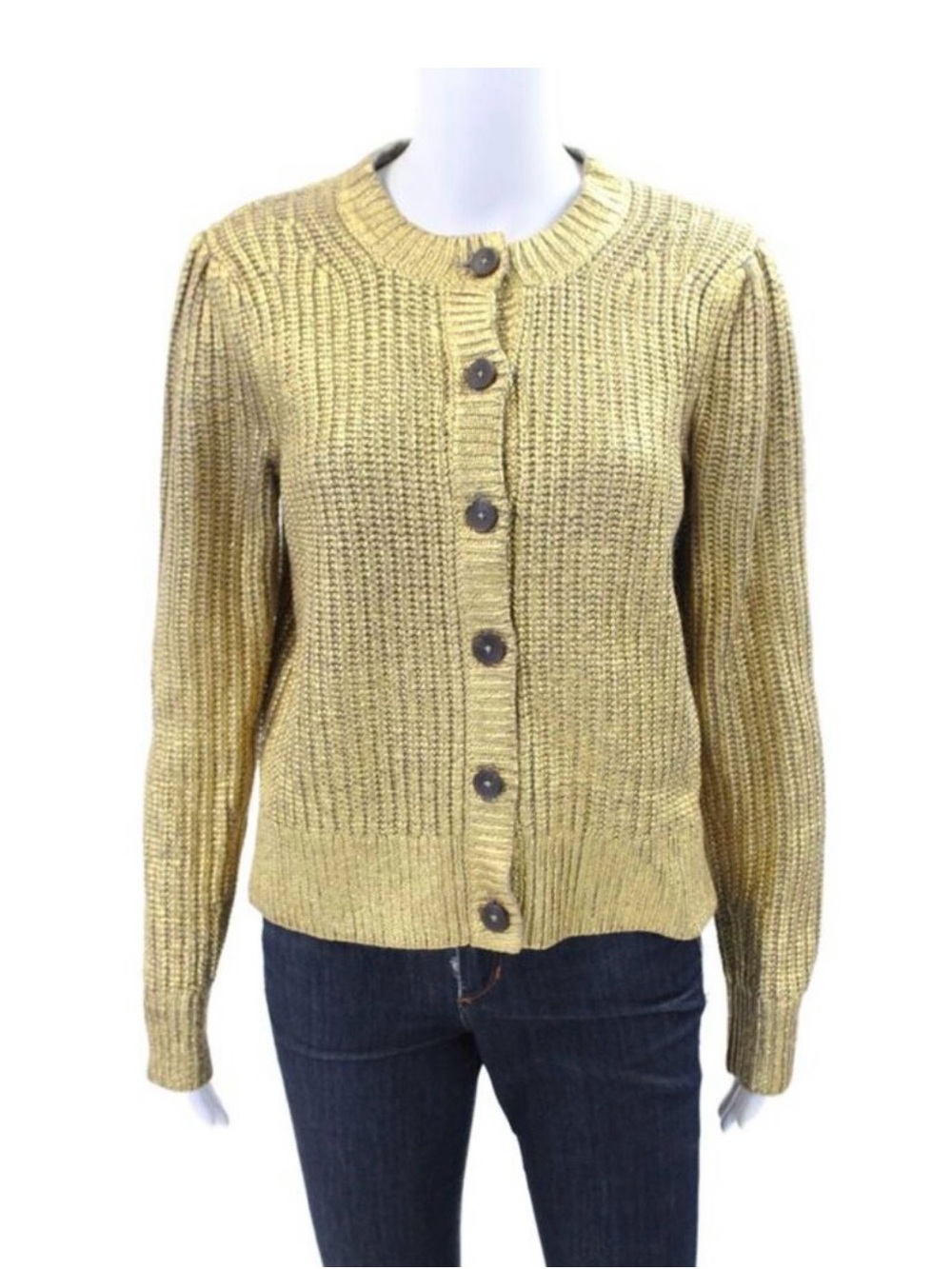 Boden Womens Metallic Long Sleeve Knit Cardigan Sweater Solid Gold Size 6